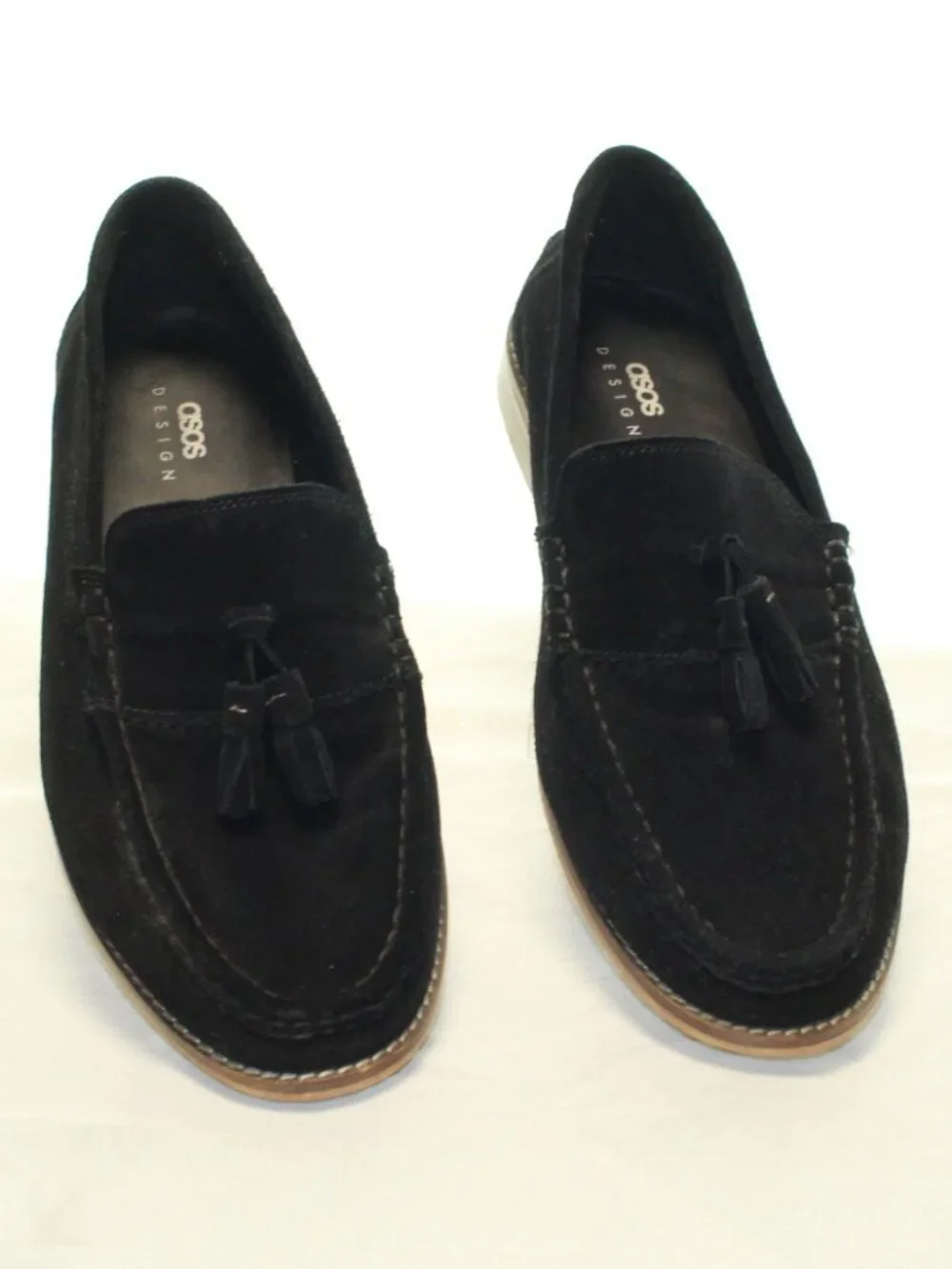 ASOS  Size 11 Black Suede Tassel Slip On Block Heel Moc Toe Classic Loafers